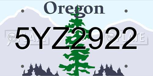 5YZ2922 Oregon License Plate