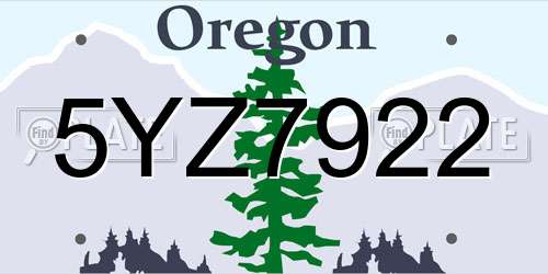 5YZ7922 Oregon License Plate