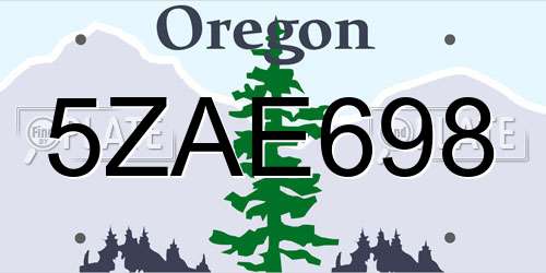 5ZAE698 Oregon License Plate