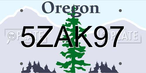5ZAK97 Oregon License Plate