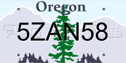 5ZAN58 Oregon License Plate