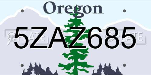 5ZAZ685 Oregon License Plate