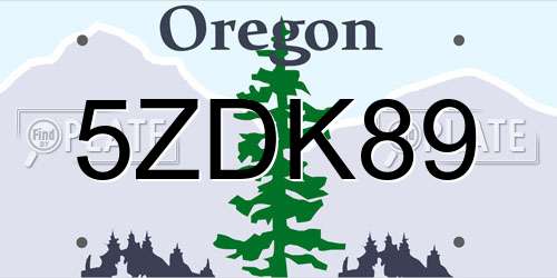 5ZDK89 Oregon License Plate