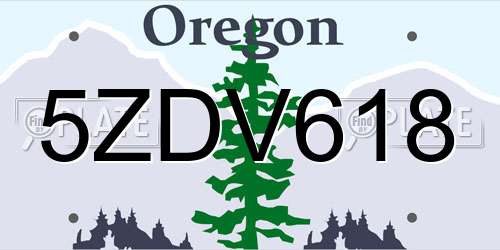 5ZDV618 Oregon License Plate