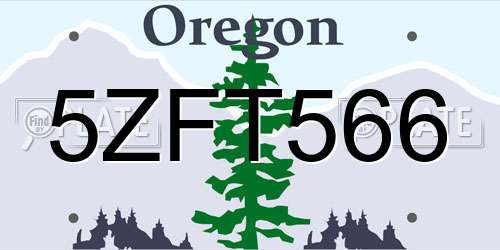 5ZFT566 Oregon License Plate