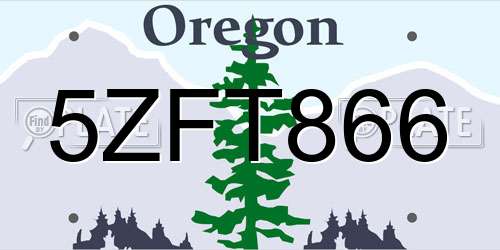 5ZFT866 Oregon License Plate