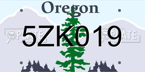 5ZK019 Oregon License Plate