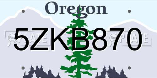 5ZKB870 Oregon License Plate