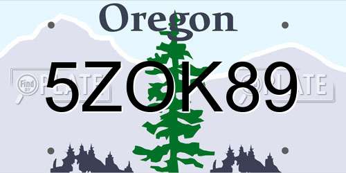 5ZOK89 Oregon License Plate