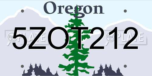 5ZOT212 Oregon License Plate