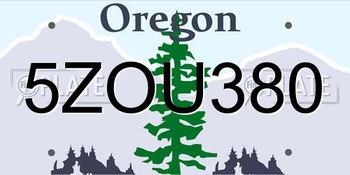 5ZOU380 Oregon License Plate