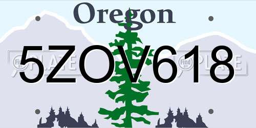 5ZOV618 Oregon License Plate