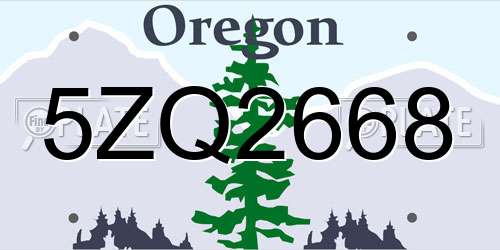 5ZQ2668 Oregon License Plate