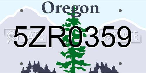 5ZR0359 Oregon License Plate