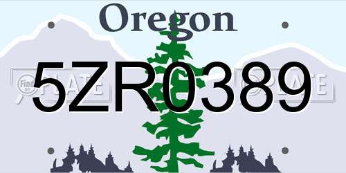 5ZR0389 Oregon License Plate