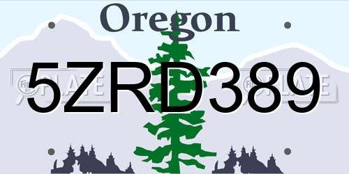 5ZRD389 Oregon License Plate