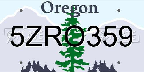 5ZRO359 Oregon License Plate