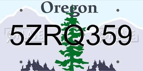 5ZRQ359 Oregon License Plate