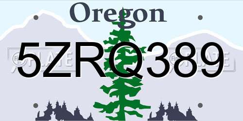5ZRQ389 Oregon License Plate