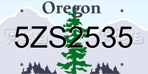5ZS2535 Oregon License Plate