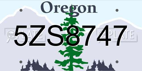 5ZS8747 Oregon License Plate