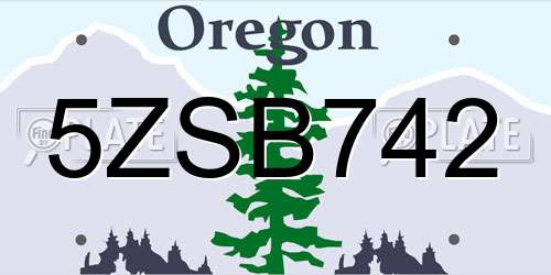 5ZSB742 Oregon License Plate