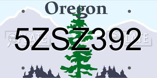 5ZSZ392 Oregon License Plate