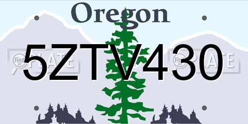5ZTV430 Oregon License Plate