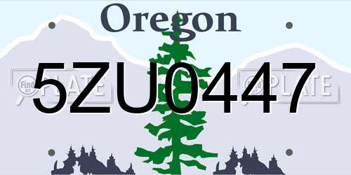 5ZU0447 Oregon License Plate