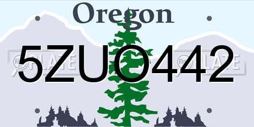 5ZUO442 Oregon License Plate