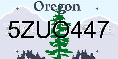 5ZUO447 Oregon License Plate