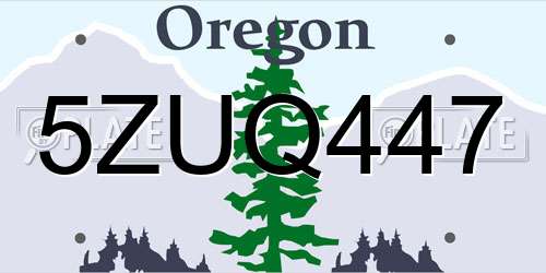 5ZUQ447 Oregon License Plate
