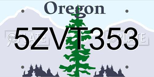 5ZVT353 Oregon License Plate