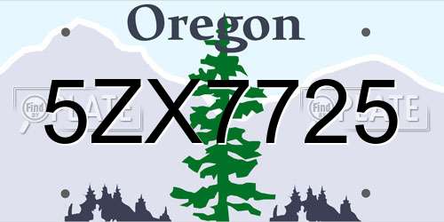 5ZX7725 Oregon License Plate