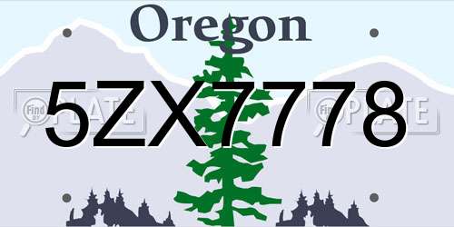 5ZX7778 Oregon License Plate