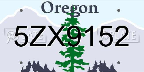 5ZX9152 Oregon License Plate