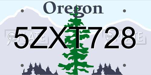 5ZXT728 Oregon License Plate