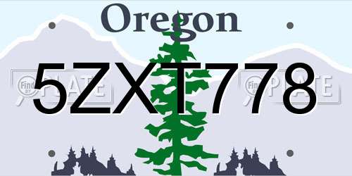 5ZXT778 Oregon License Plate