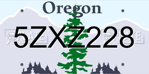 5ZXZ228 Oregon License Plate