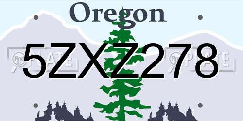 5ZXZ278 Oregon License Plate