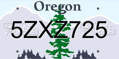 5ZXZ725 Oregon License Plate