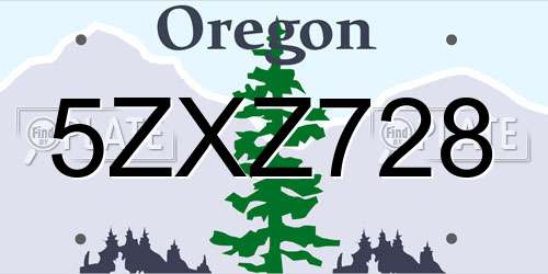 5ZXZ728 Oregon License Plate