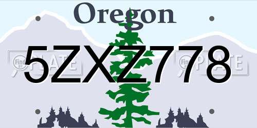 5ZXZ778 Oregon License Plate