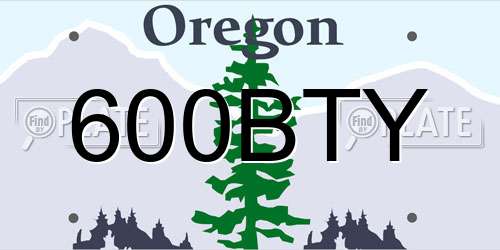 600BTY Oregon License Plate
