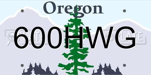 600HWG Oregon License Plate