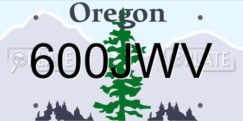 600JWV Oregon License Plate