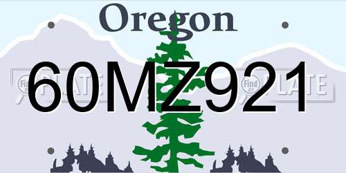 60MZ921 Oregon License Plate