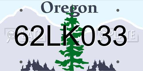62LK033 Oregon License Plate