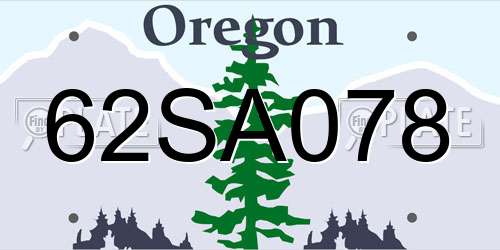 62SA078 Oregon License Plate