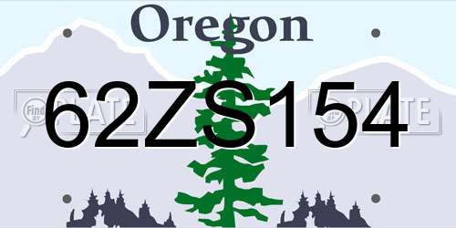 62ZS154 Oregon License Plate